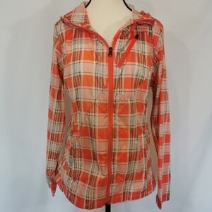Columbia Weather Shell Hooded Jacket in Orange Plaid - Sz M Open To Offers